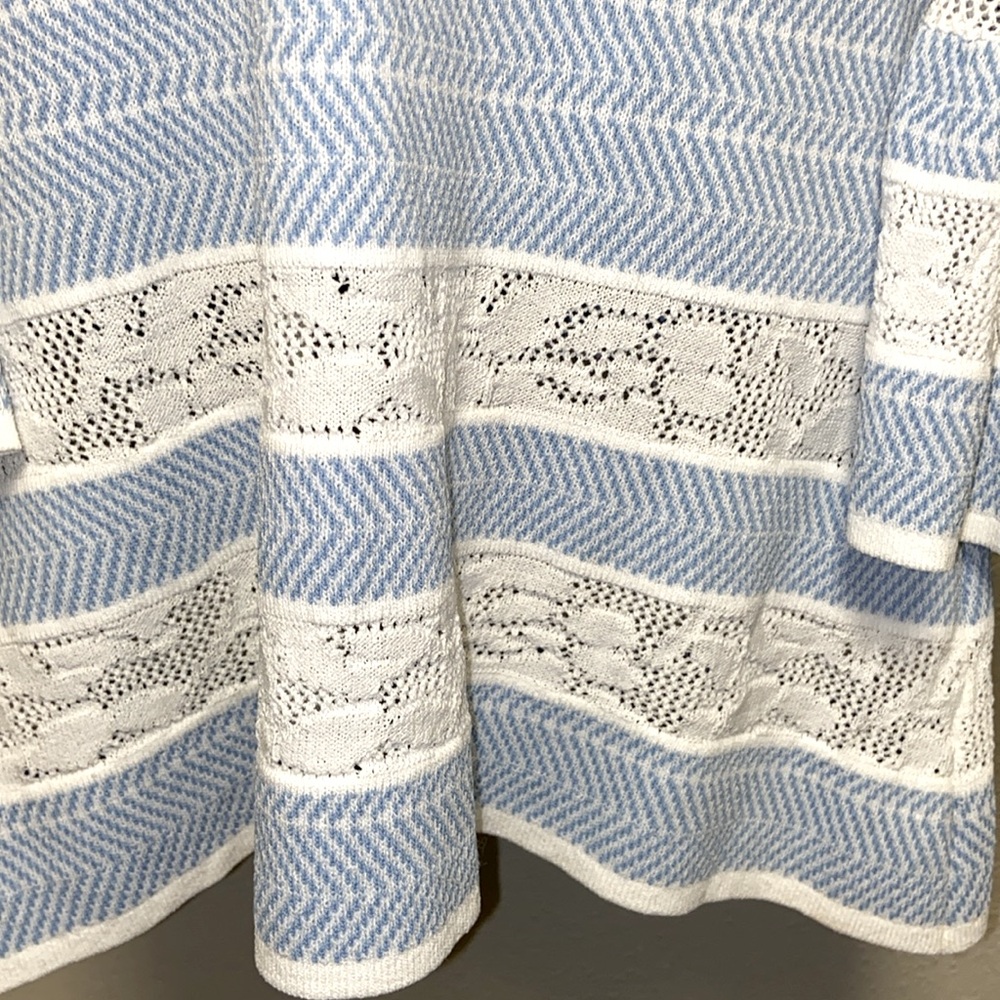 Boston Proper Off -the-Shoulder Blue  & White Bell Sleeves Knit Sweater: 3495 - Picture 5 of 9